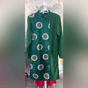 New Vietnamese ao dai gam cach Tan Nam Men’s modern long top beautiful green sml